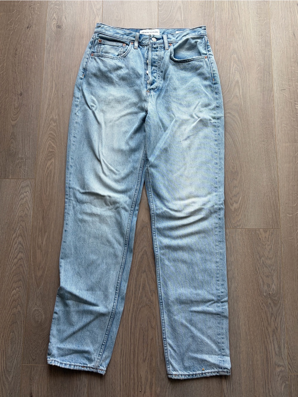 👖 Denim Forum The BF High Rise Loose Jeans 30L — Size 28 — Light Wash — 100% Or